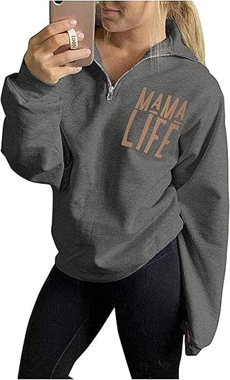 GOWONE Women's Mama Life Sweatshirt Long Sleeve 1/4 Zipper Pullover Sweater High Collar Tunic Top... | Amazon (US)