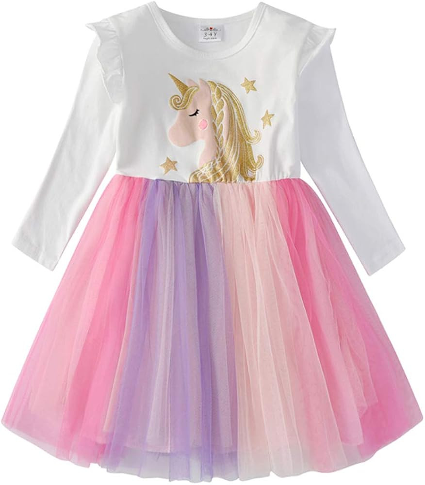 DXTON Girl Winter Dress for Toddler Tutu Dresses Long Sleeve Outfits 2-8T | Amazon (US)