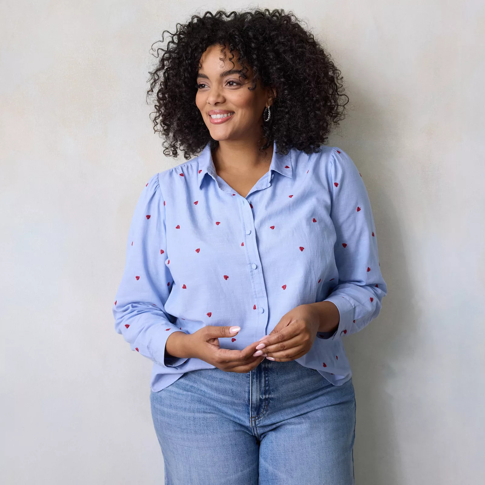 Plus Size LC Lauren Conrad Button Front Shirt, Women's, Size: 3XL, Peri Tossed Hearts | Kohl's