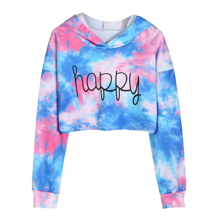 ASFGIMUJ Kids Teen Girls Crop Tops Tie-Dye Hoodies Long Sleeve Pullover Sweatshirts Tops Blue XXL | Walmart (US)