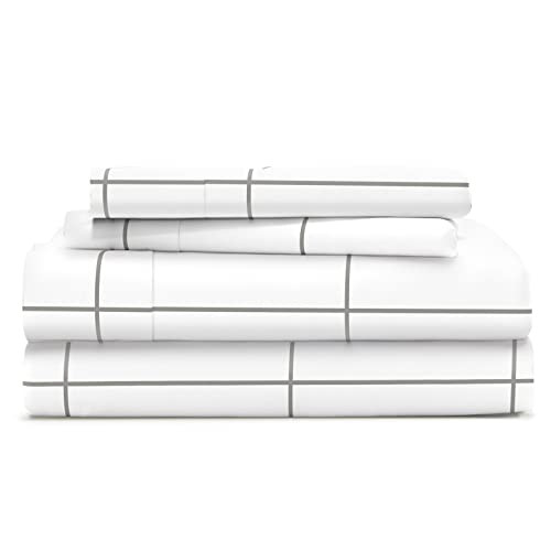 Cosy House Collection Everyday 1500 Series Bed Sheet Set - Ultra Soft & Cool Hotel Bedding - Deep Pocket - Wrinkle, Stain and Fade Resistant - 4 Piece Set (Cal King, White Window Panes) | Amazon (US)