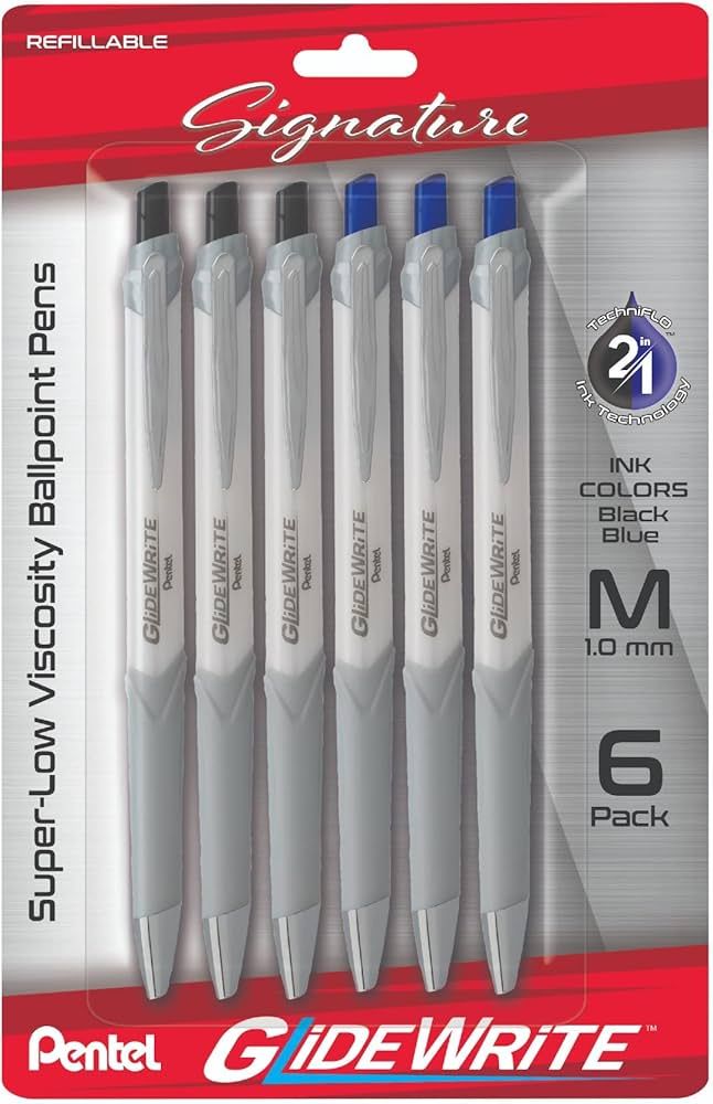 Pentel Glidewrite Signature Ballpoint Pen with Smooth TechniFlo Ink - 1.0mm Medium Point - 6-Pack... | Amazon (US)