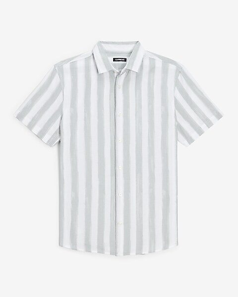Slim Striped Linen Short Sleeve Shirt | Express