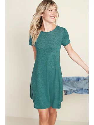 Linen-Blend Jersey Swing Dress for Women | Old Navy (US)