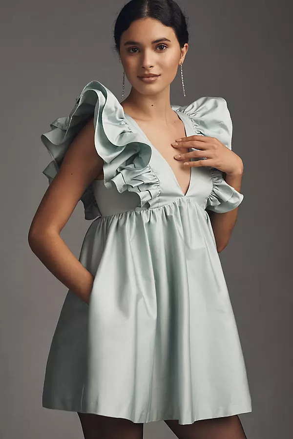 V-Neck Ruffle-Sleeve Mini Dress | Anthropologie (US)