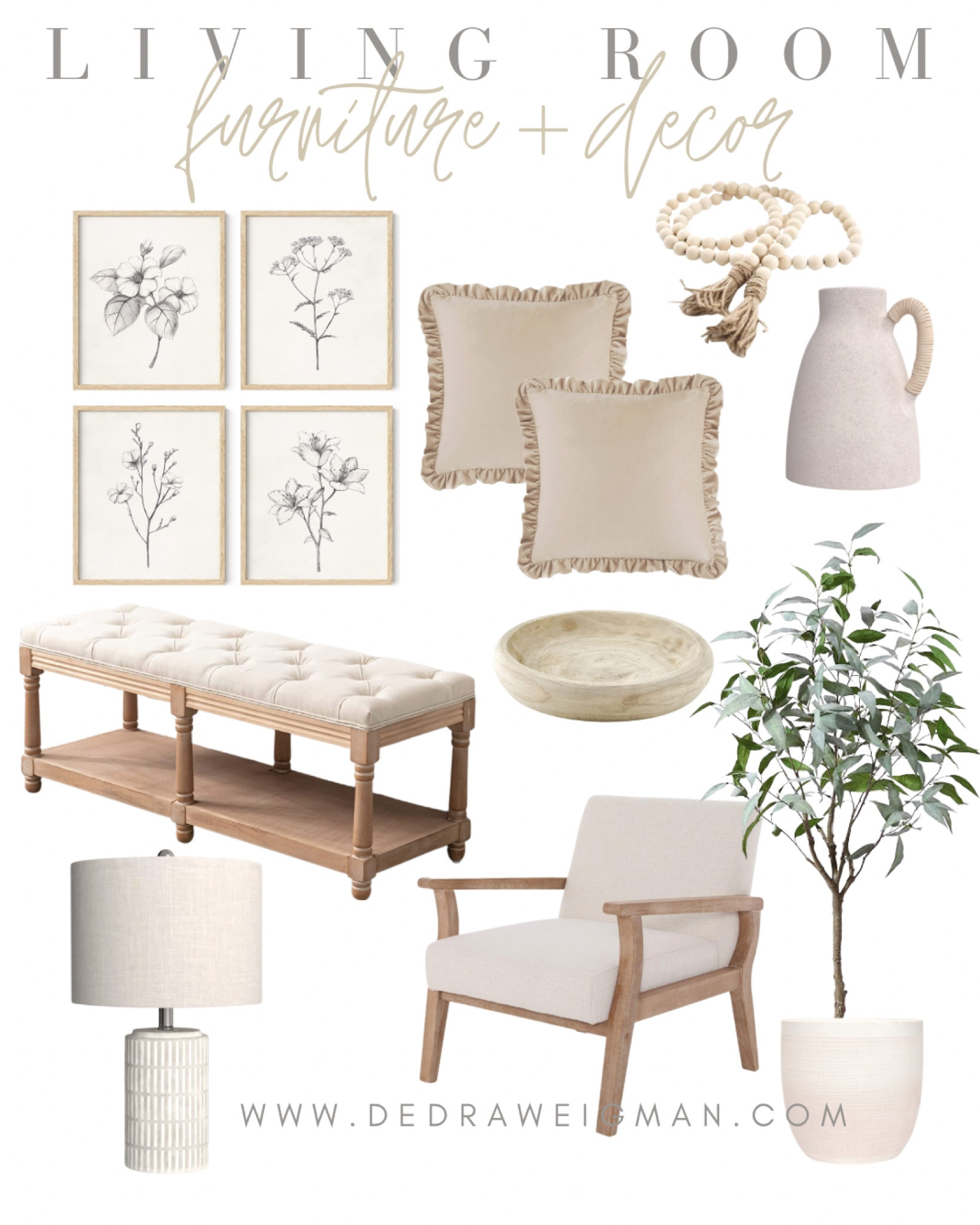 Living room decor and furniture finds! Loving this tufted bench and coffee table decor! 

#homedecor #livingroomdecor 

#LTKhome #LTKstyletip #LTKFind