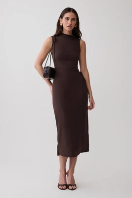 Euphemia Cupro Midi Wrap Dress / Chocolate | MESHKI | M | MESHKI US