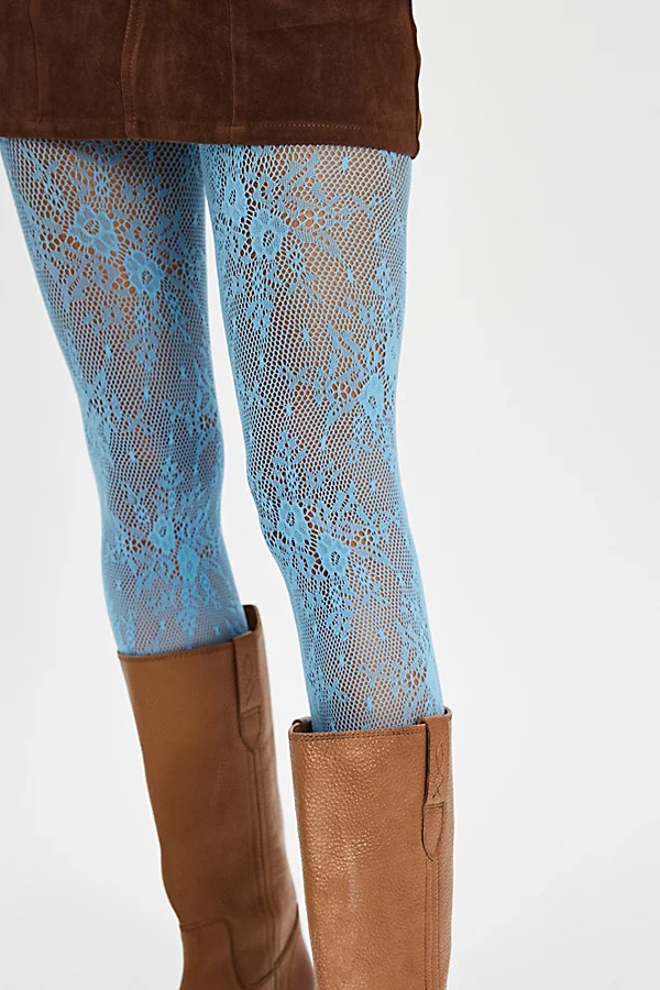 Rosa Lace Tights at Free People in Sky Blue, Size: Medium | Free People (UK)