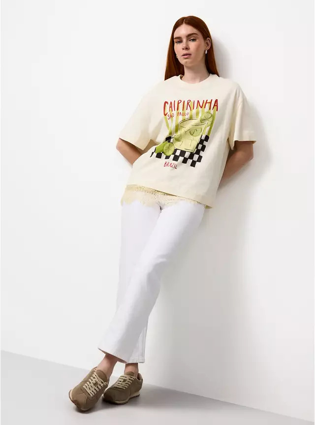 Cream Caipirinha Graphic Oversized T-Shirt S | Tu Clothing