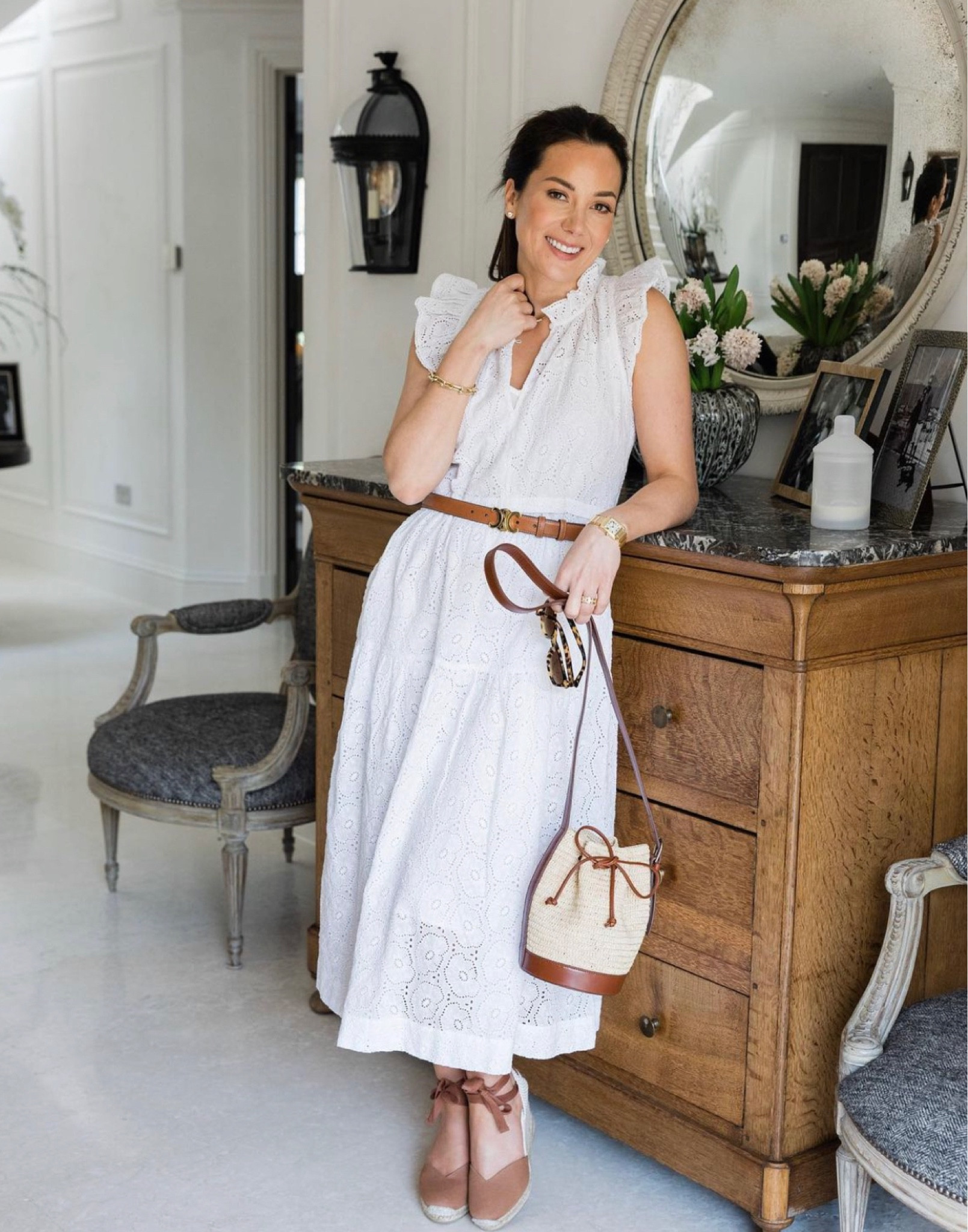 White Dress with Brown Belt