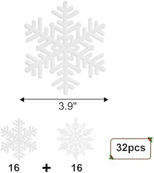 Amazon.com: Pack of 32pcs Plastic Glitter Snowflake Ornaments Christmas Hanging Decorations Holid... | Amazon (US)