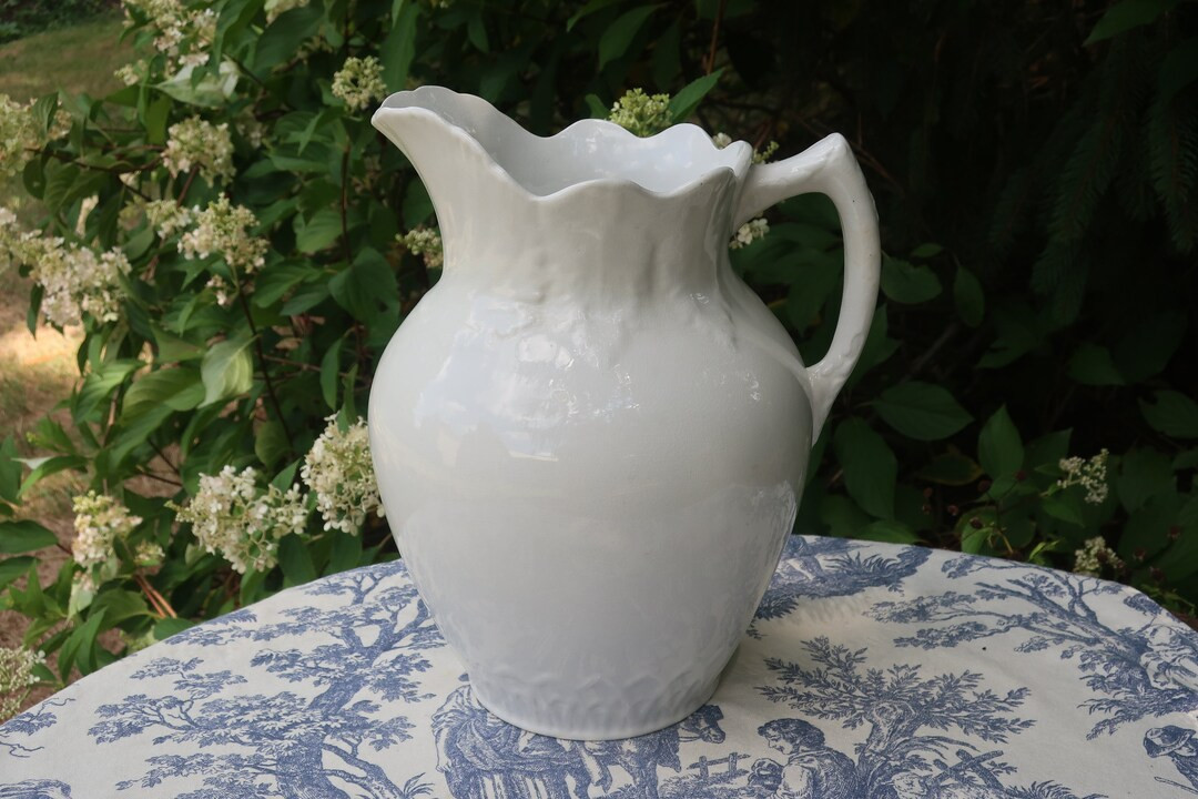 Antique White Ironstone Pitcher Virginia Large Pottery Vase - Etsy | Etsy (US)
