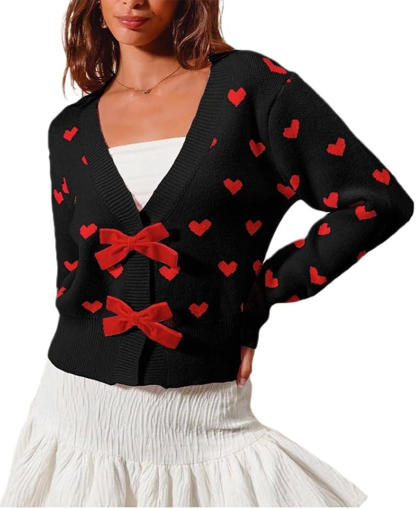 Women's Bow Tie Cardigan Sweaters Sequin Graphic Long Sleeve Open Front Knitted Cardigans Cute Pa... | Amazon (US)