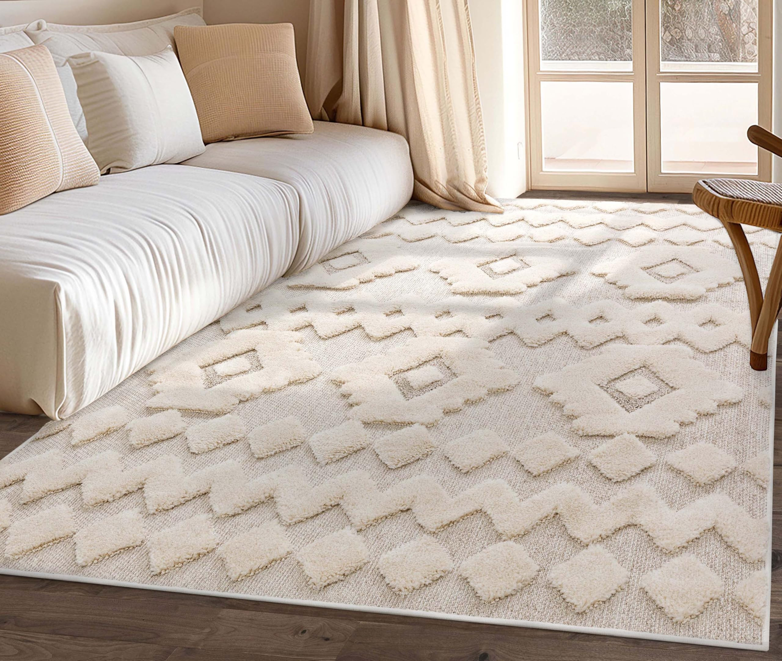 Well Woven Cenar Beige Flat-Weave Diamond Stripes 7'10" x 9'10" Area Rug | Amazon (US)