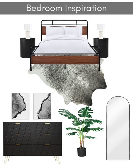 Bedroom furniture, queen bed frame, night stand, table lamp, abstract wall art, dresser, floor mirror, faux plant, area rug, white comforter set 

#LTKSeasonal #LTKhome #LTKstyletip