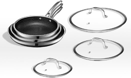 HexClad Hybrid Nonstick 6-Piece Fry Pan Set, 8, 10 and 12-Inch Frying Pans with Tempered Glass Li... | Amazon (US)