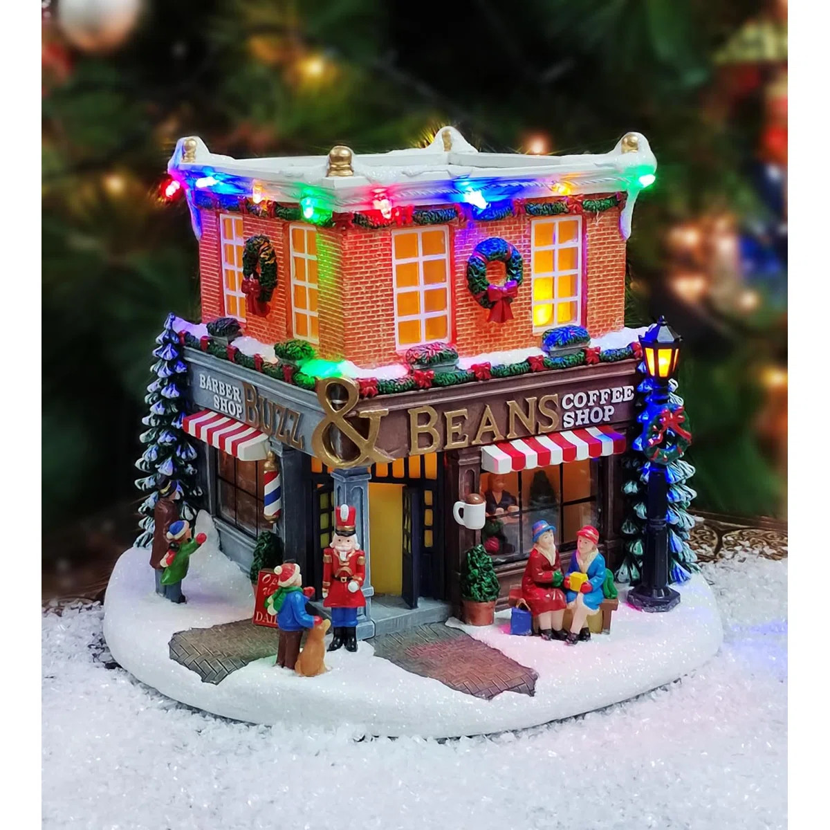 7.95”H Vintage Buzz & Beans Corner Barber & Coffee Shop - LED, 8 Music, Battery - Hand-Painted ... | Wayfair North America