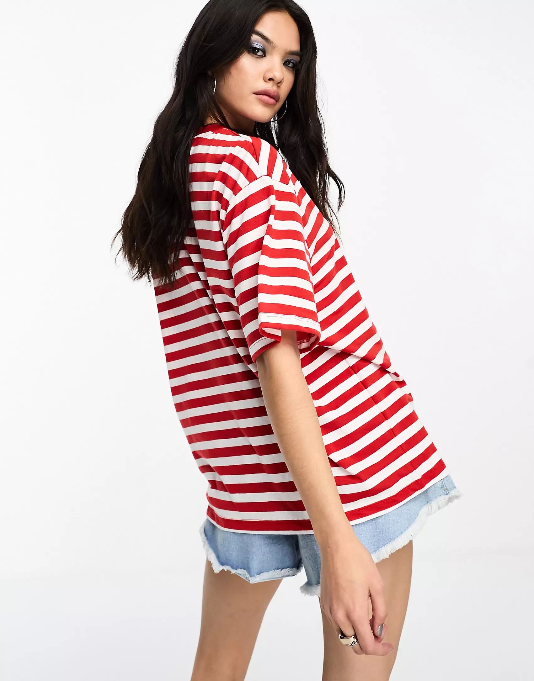 ASOS DESIGN textured oversized T-shirt in red and cream stripe | ASOS (Global)
