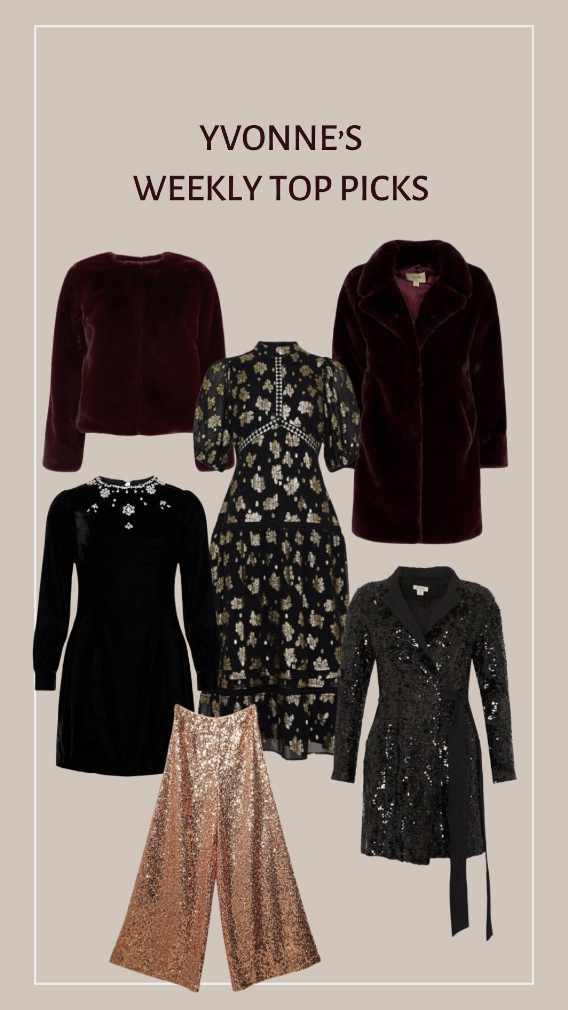 Weekly top picks, party wear, festive season, Christmas, party season, fur coat, metallic jumpsuit, sequin trousers, velvet dress 

#LTKHoliday #LTKeurope #LTKSeasonal