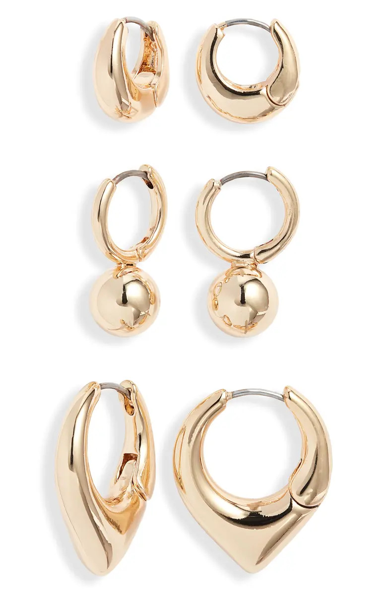 Set of 3 Geometric Huggie Hoop Earrings | Nordstrom