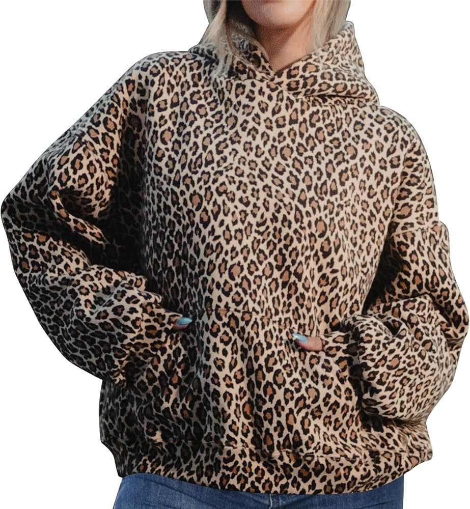 Leopard Print Hoodies for Women Oversized Cheetah Hooded Sweatshirt 2000s Graphic Pullover Tops Y... | Amazon (US)