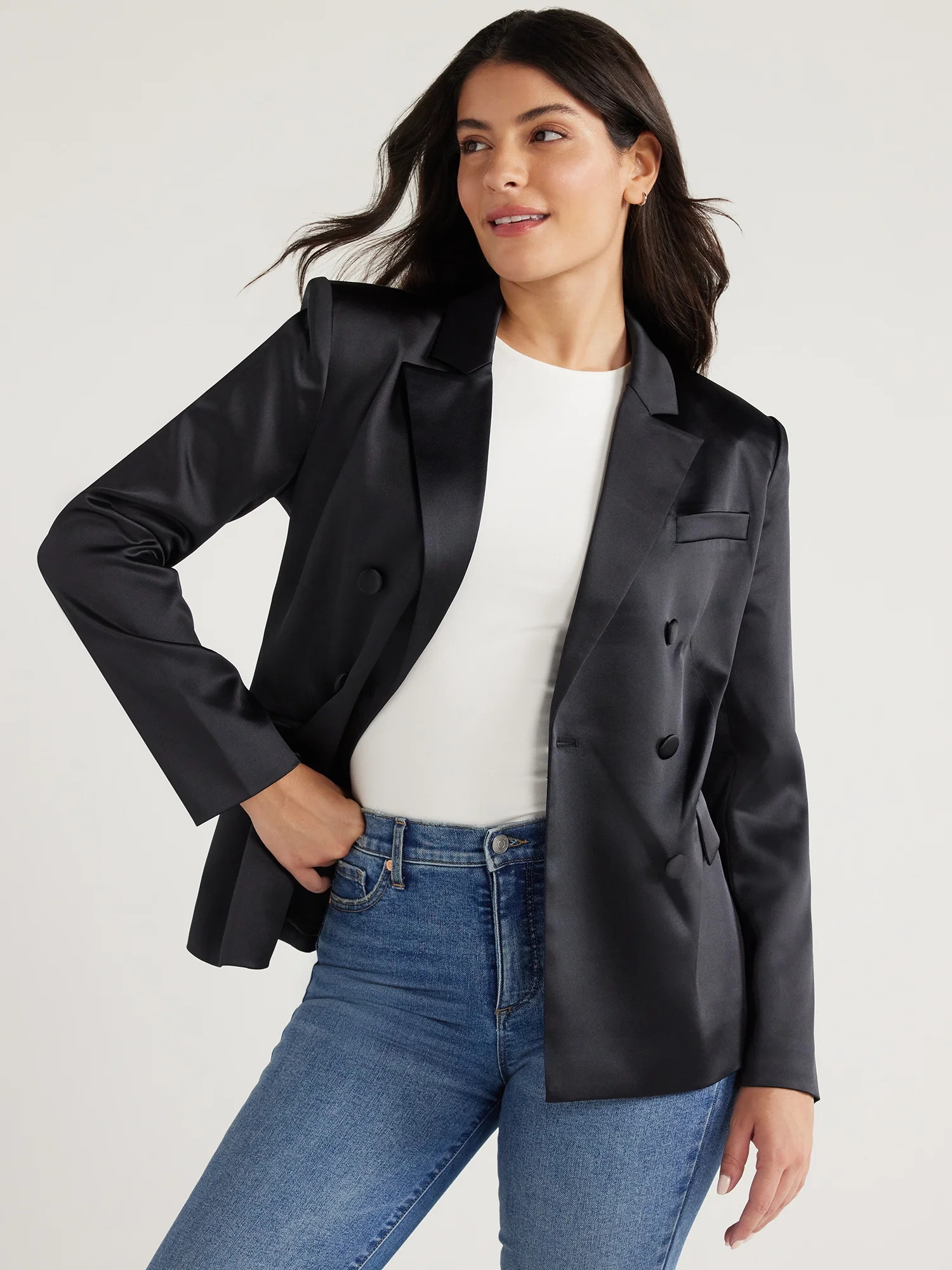 Sofia Jeans Women's Stretch Satin Double Breasted Blazer, Sizes XS-3XL | Walmart (US)