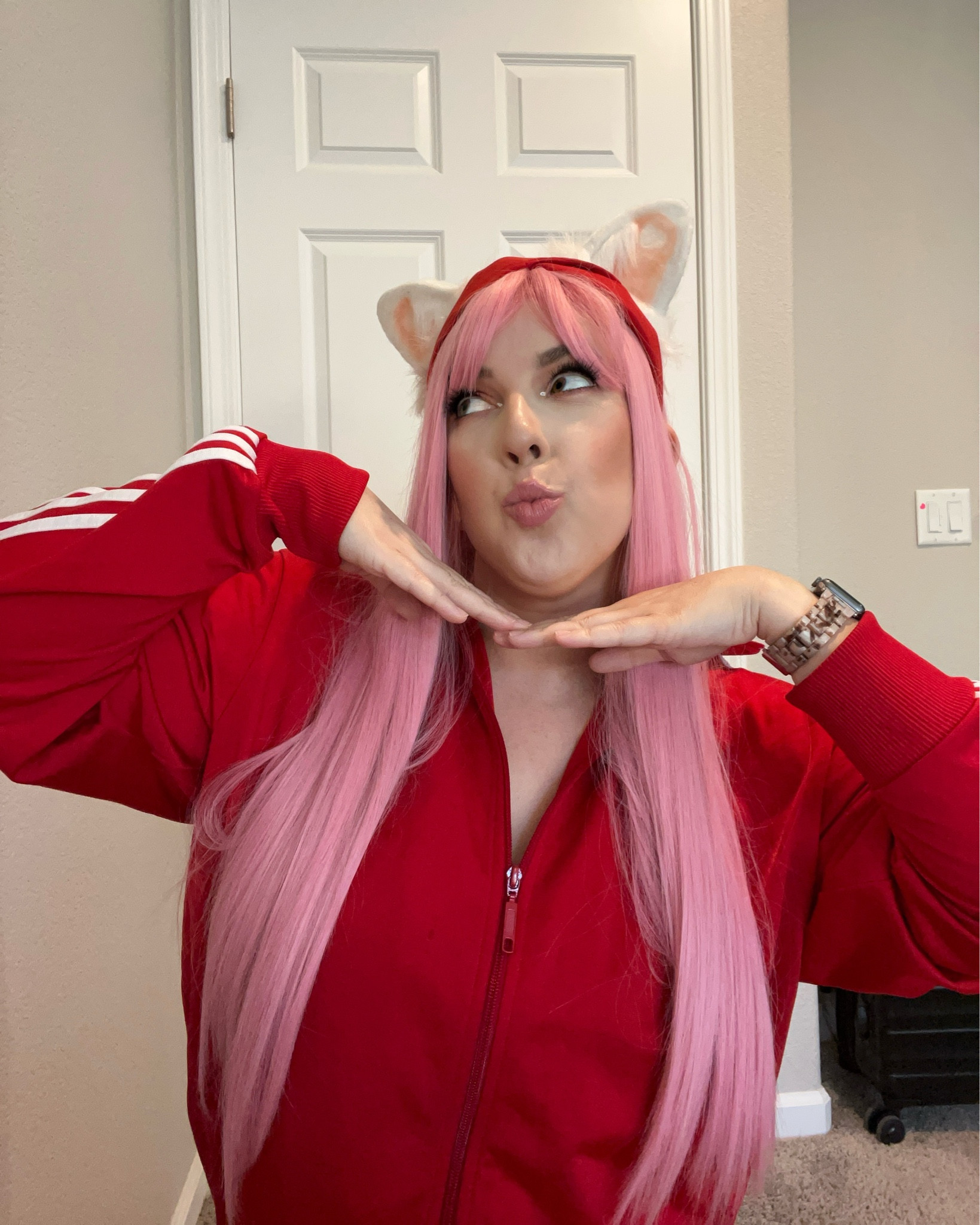 Amy Rose cosplay / pink wig / red adidas track suit / costume / pink eyeshadow / white eyeliner 

#LTKActive #LTKBeauty #LTKMidsize