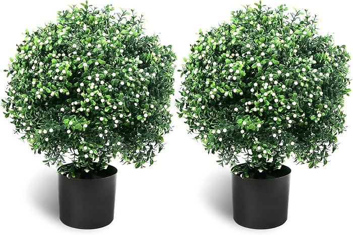Sunnyglade 21.6” Tall Artificial Jasmine Topiary Ball Tree Set of 2 Pack Potted Bushes UV Resis... | Amazon (US)