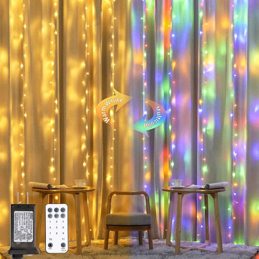 JMEXSUSS 300LED Dual Color Changing Curtain Lights with Remote, 9.8 x 9.8ft Connectable Plug in C... | Amazon (US)