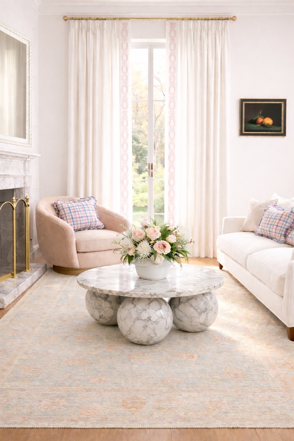 If you’re looking to create a calm, chic living room — this is the formula 🤍

A linen drape with soft blush trim instantly elevates the space, paired with a sculptural marble coffee table that becomes the focal point. The curved swivel chair adds that cozy, lived-in feel, while a vintage-style hand-knotted rug grounds everything with warmth and texture.

Finished with classic artwork + a statement mirror for that layered, designer look.

Most of the pieces in this space are currently on sale — don’t miss this opportunity to refresh your living room for a soft, beautiful spring.

Everything is linked to shop ✨

#coffeetable #marbletable #livingroomdecor #areaRug #vintagerug #drapery #curtains #swivelchair #neutralhome #springrefresh #homedecor #shopthelook #wallart #homedecor #pillow #mirror #floralarrabgement

#LTKFestival #LTKSaleAlert #LTKHome