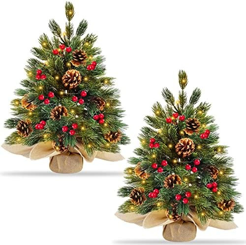 2 Pack 20 Inch Super Thick Prelit Tabletop Christmas Tree Decor Realistic Feel 8 Modes Timer 50 Warm | Amazon (US)