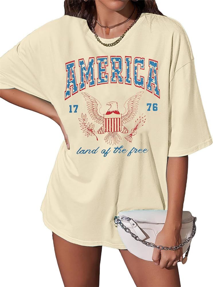 ASTANFY 1776 America Shirt Oversized Tshirts: Women 4th of July Tops Retro Eagles Band Shirt Patr... | Amazon (US)