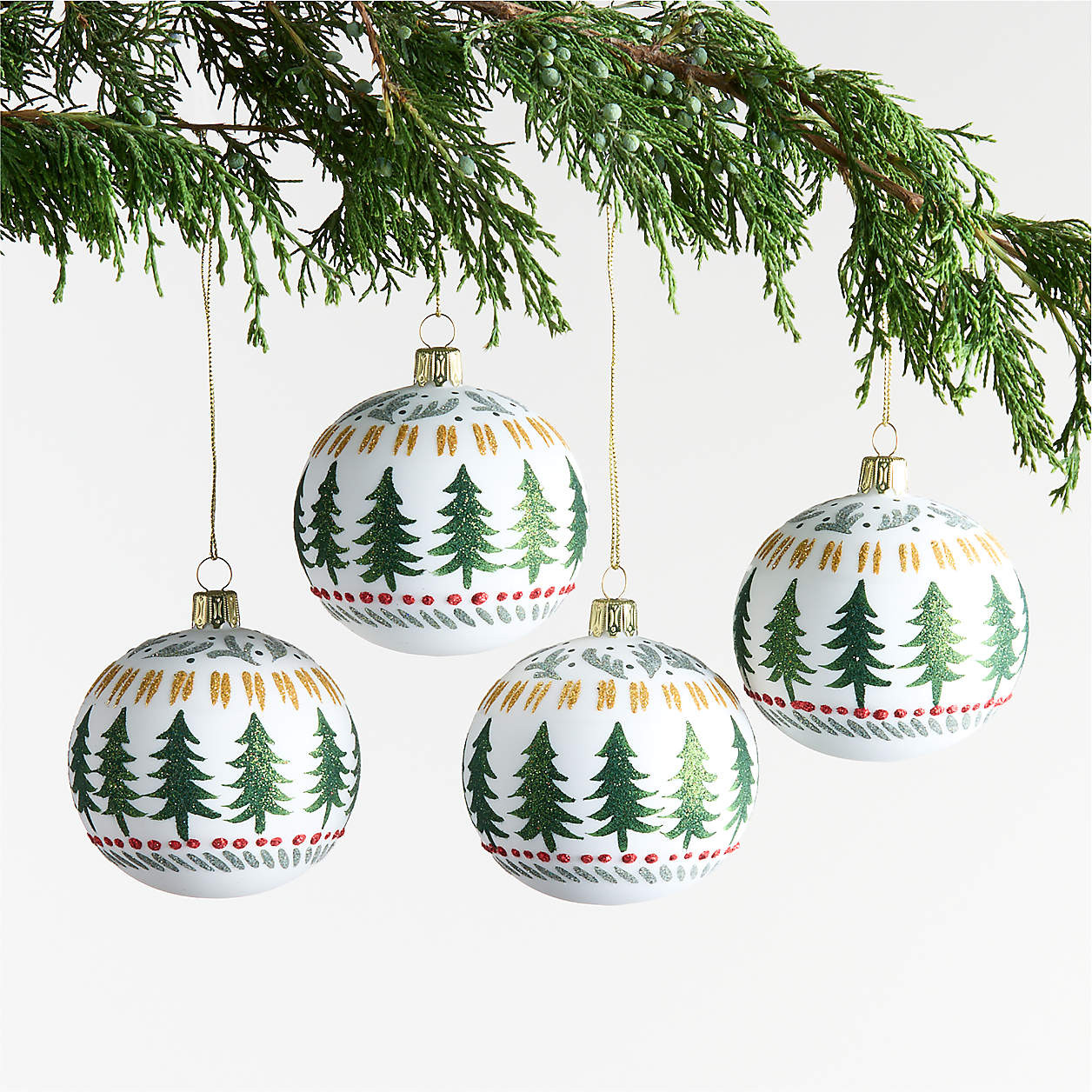 Fair Isle Tree Ball Christmas Tree Ornament, Set of 4 | Crate & Barrel | Crate & Barrel