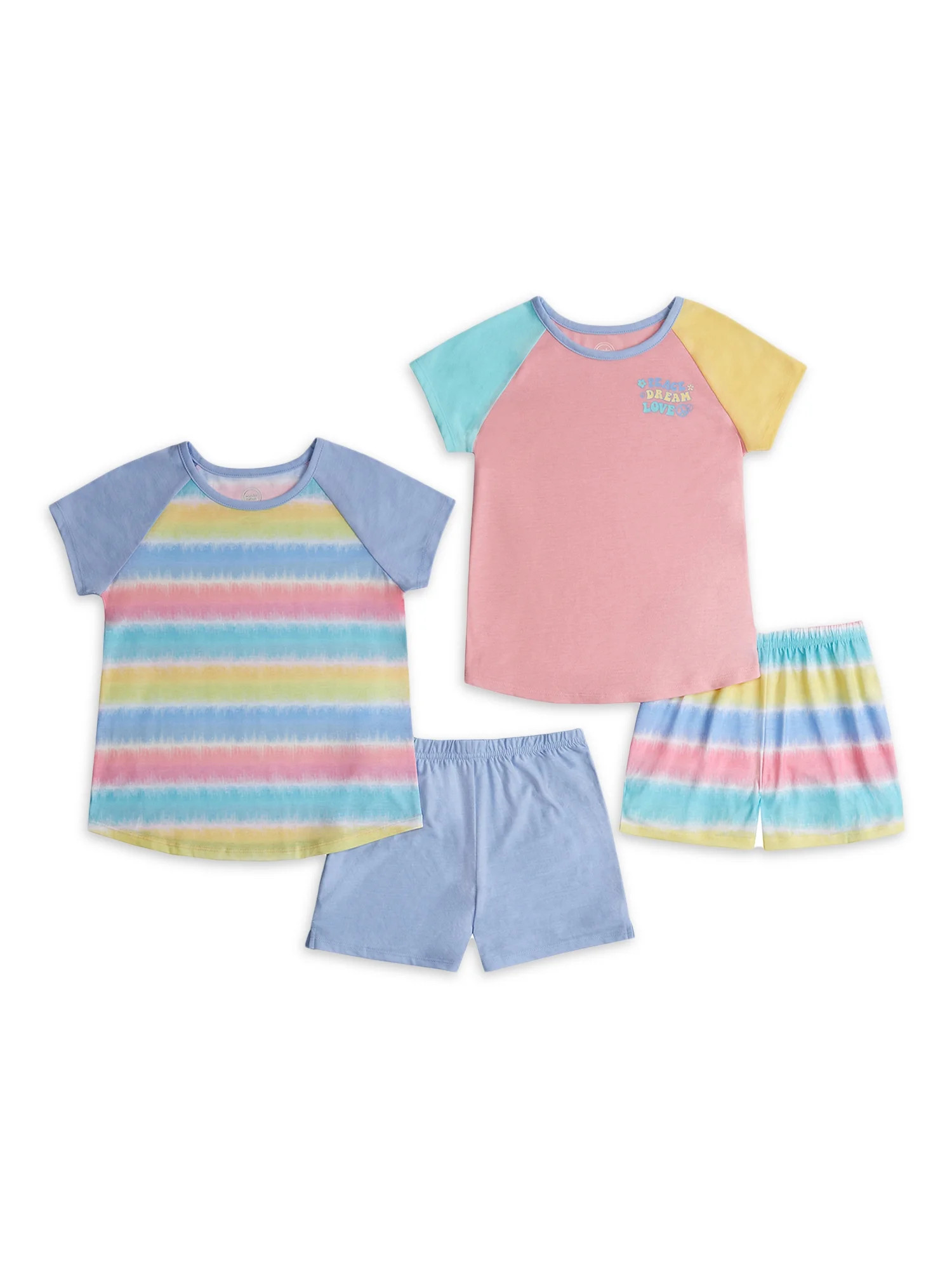 Wonder Nation Girls Short Sleeve Top & Short, 4-piece Sleep Set, Sizes 4-18 and Plus | Walmart (US)