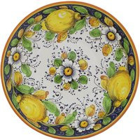 Italian Ceramic Serving Bowl - Centerpiece Lemons & Flowers Tuscan Pattern On Blue Pottery | Etsy (US)