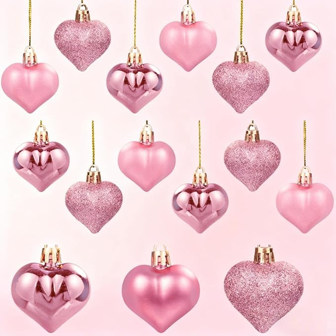 6Pcs Pink Heart Hanging Ornaments, Matte Glitter Shiny Decor for Home Decor, Valentine’s Day, M... | Amazon (US)
