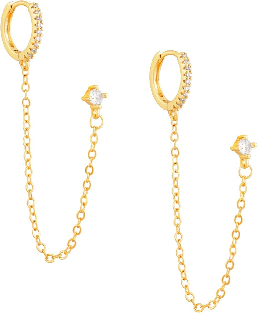 Sacina Chain Hoop Earrings, Chain Earrings for Women, Double Piercing Earrings, Double Earrings f... | Amazon (US)