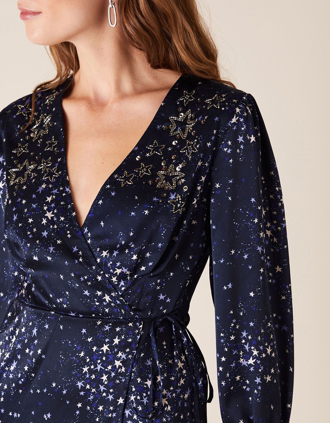 Ditsy Star Print Embellished Wrap Dress Blue | Monsoon (UK)