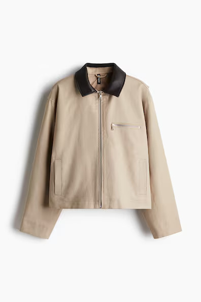 H & M - Coated-Collar Twill Jacket - Beige | H&M (US + CA)