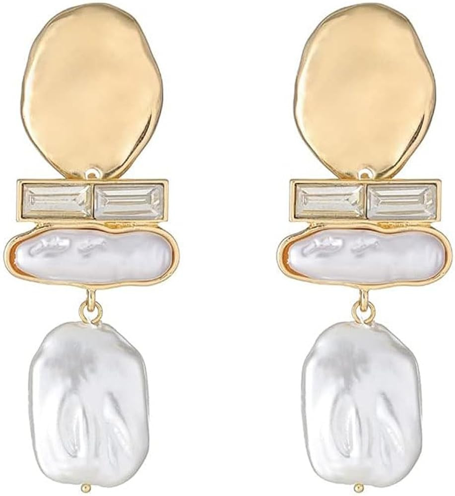 Statement Pearl Dangle Earrings,Gold and Large Pearl,Luxury Chandelier Organic Style Earrings | Amazon (US)