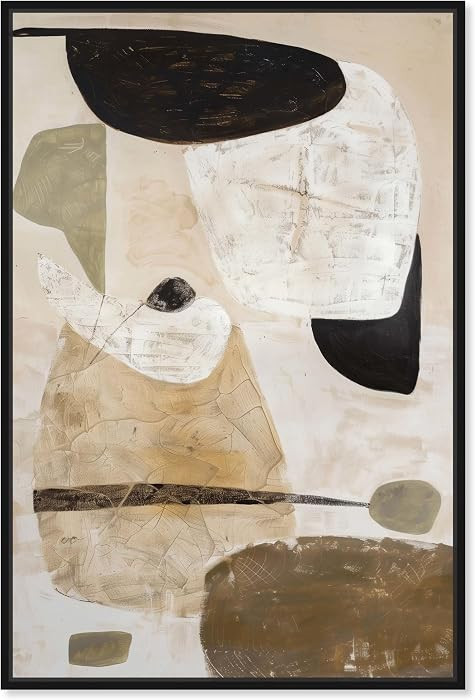 Soft Tans Canvas Midcentury Abstract Wall Art, Black Frame, 30" x 45" | Amazon (US)