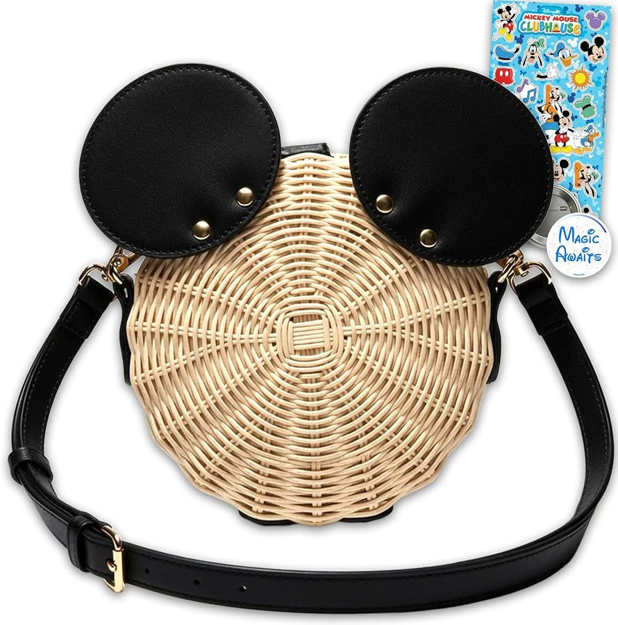 Disney Mickey Mouse Shoulder Bag Bundle Wicker Crossbody Messenger Purse | Amazon (US)