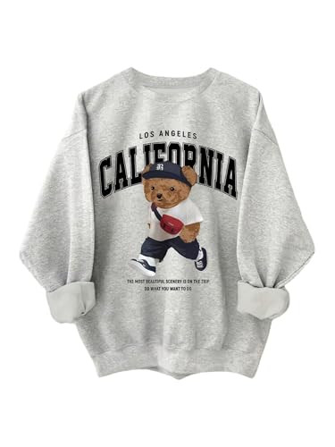 SweatyRocks Women's Letter Graphic Sweatshirts Crewneck Bear Sweatshirt | Amazon (US)