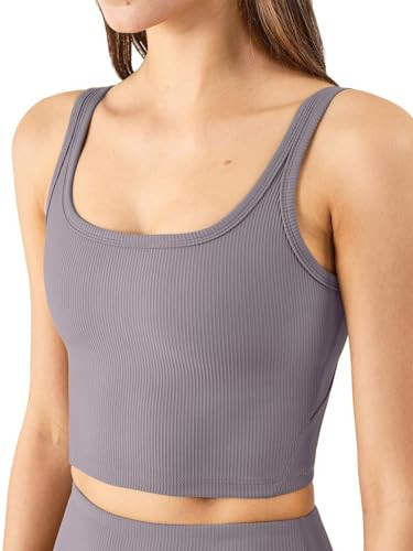 Chilylori Women's Longline Sports Bra Workout Crop Top Tank Tops for Women Yoga Tops for Women Ribbed Crop Top Workout Tops for Women Ribbed Sports Bra Top Purple L | Amazon (US)