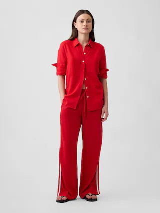 Linen-Blend Stripe Wide-Leg Pants | Gap Factory
