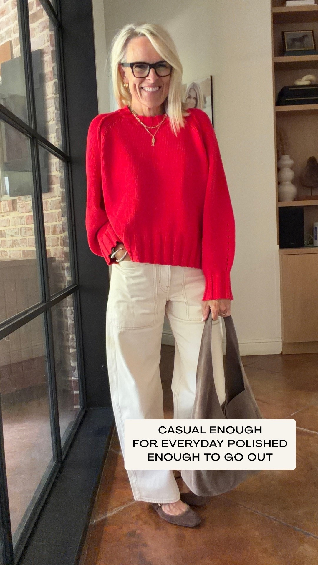 I love this sweater so much, you’re going to be seeing it a lot! It’s 100% cotton with the prettiest little details, a slightly slouchy fit, and an easy shape that works so well with jeans. I love the pop of red with these cream pants, but I can see this becoming one of those versatile pieces I reach for again and again. ❤️

💡 LTK MADE EASY
❤️ Heart = Support my posts!
🔖 Save = Get sale & restock alerts
📋 Lists = Keep favorites organized
📲 Share = Send lists and products to a friend. Hello, Christmas List!
💬 Comment = Ask me anything about what I’m wearing.:-)

#LTKootd #LTKSeasonal #LTKOver40