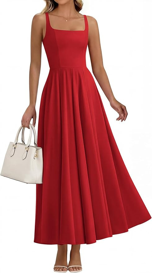 BTFBM Women Summer Square Neck Maxi Dress Spring 2026 Elegant Classy Sleeveless Formal Wedding Gu... | Amazon (US)