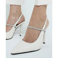 River Island Womens White Embellished Sling Back Heeled Shoes | River Island UK & IE