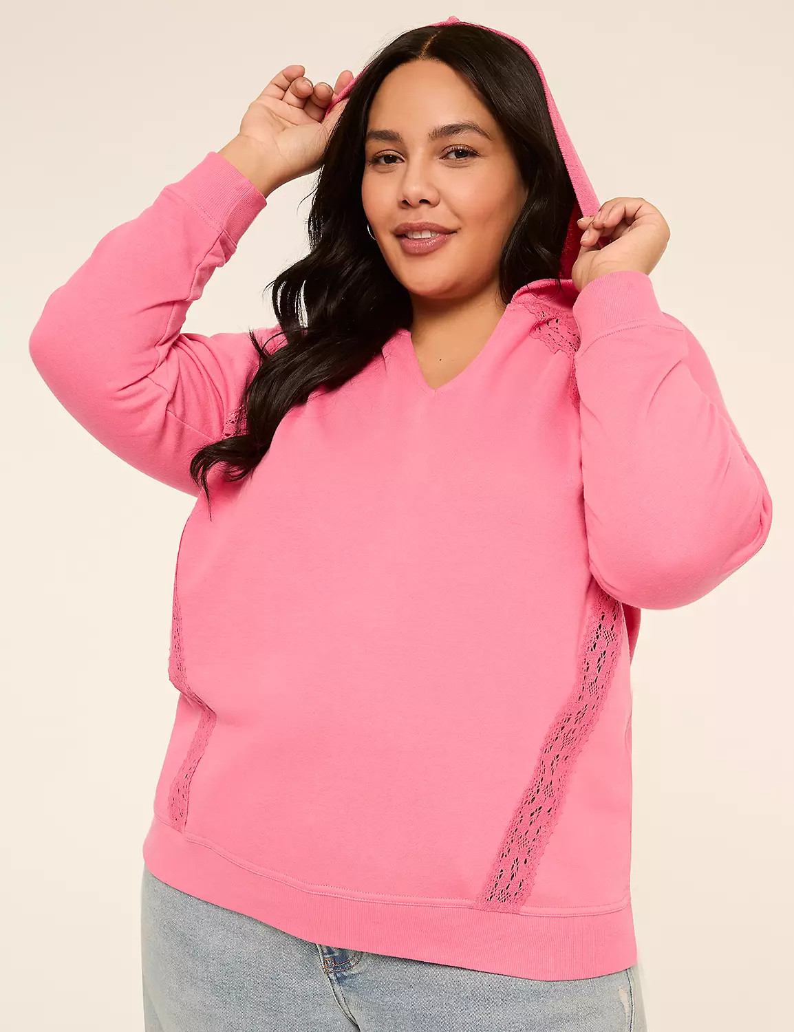 Notch-Neck Crochet-Trim Hoodie | LaneBryant | Lane Bryant (US)