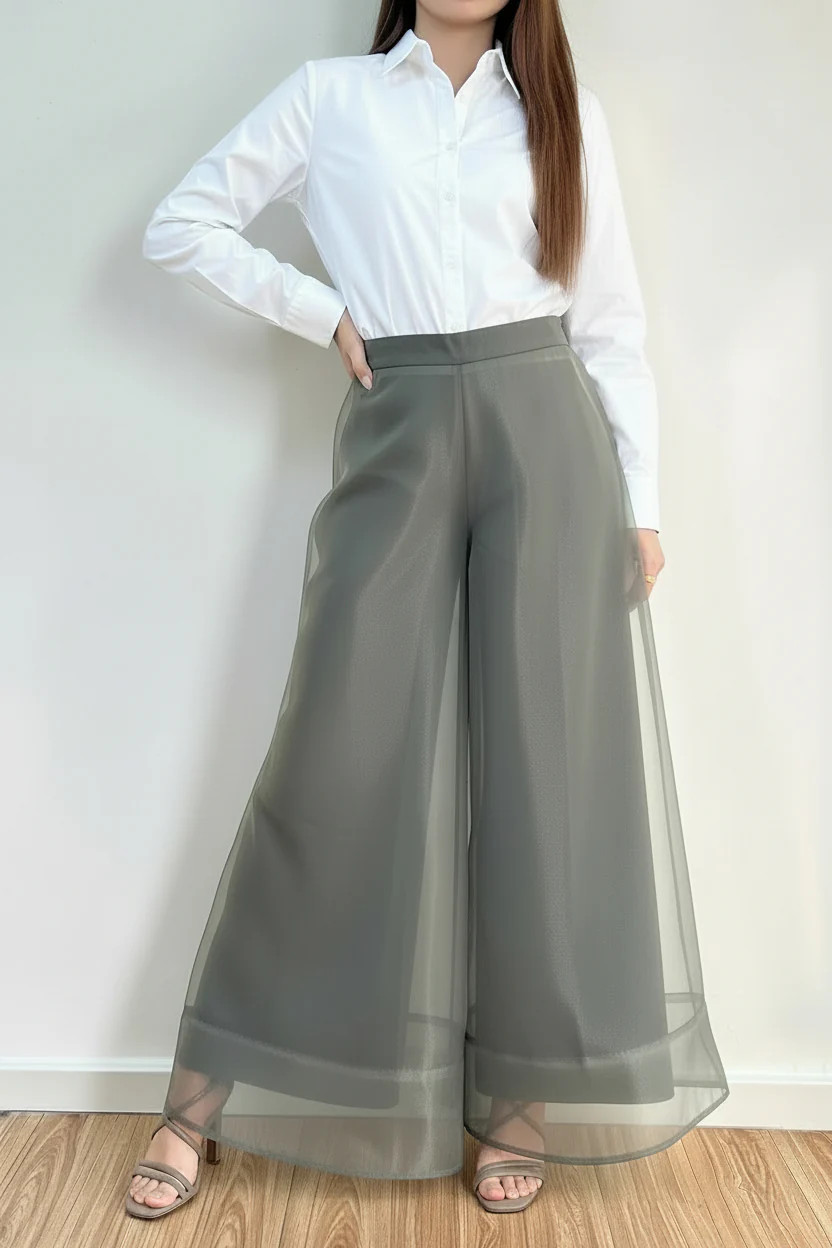 Isaiah Tulle Cropped Wide Leg Pants - Grey | Benaar La